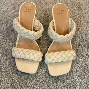 A New Day Double Strap Slip on Sandals, 7, EUC, Ivory, 3" heel